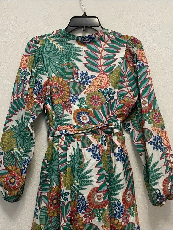 Boden Notch Neck Dress US Size 6P Orchid Petal Passion Bloom Green Floral Tie - Picture 10 of 11